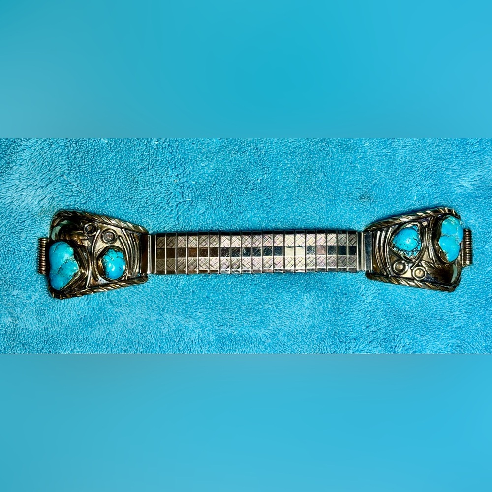 Estate sale..Men’s Navajo style Silver and Turquoise expansion watch band